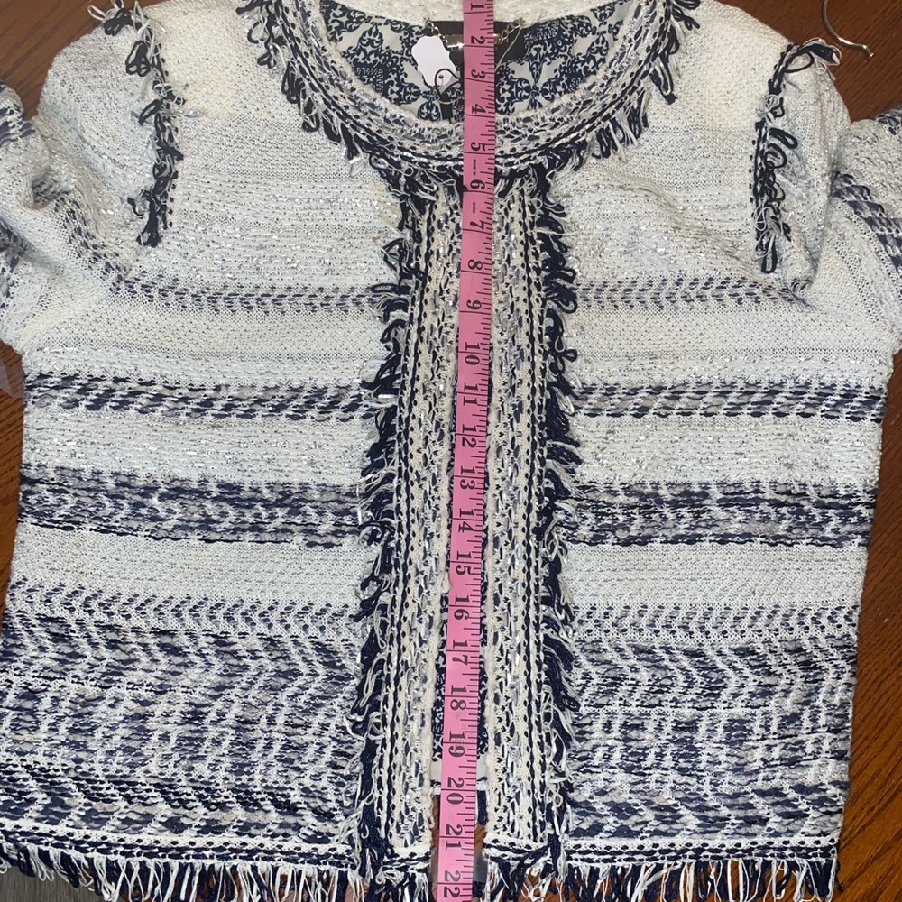 Women's White and Blue Tweed Jacket - Picture 5 of 15